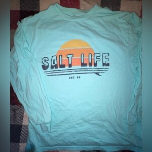Salt Life Kids Long Sleeve Tee - Aqua with Orange Graphic